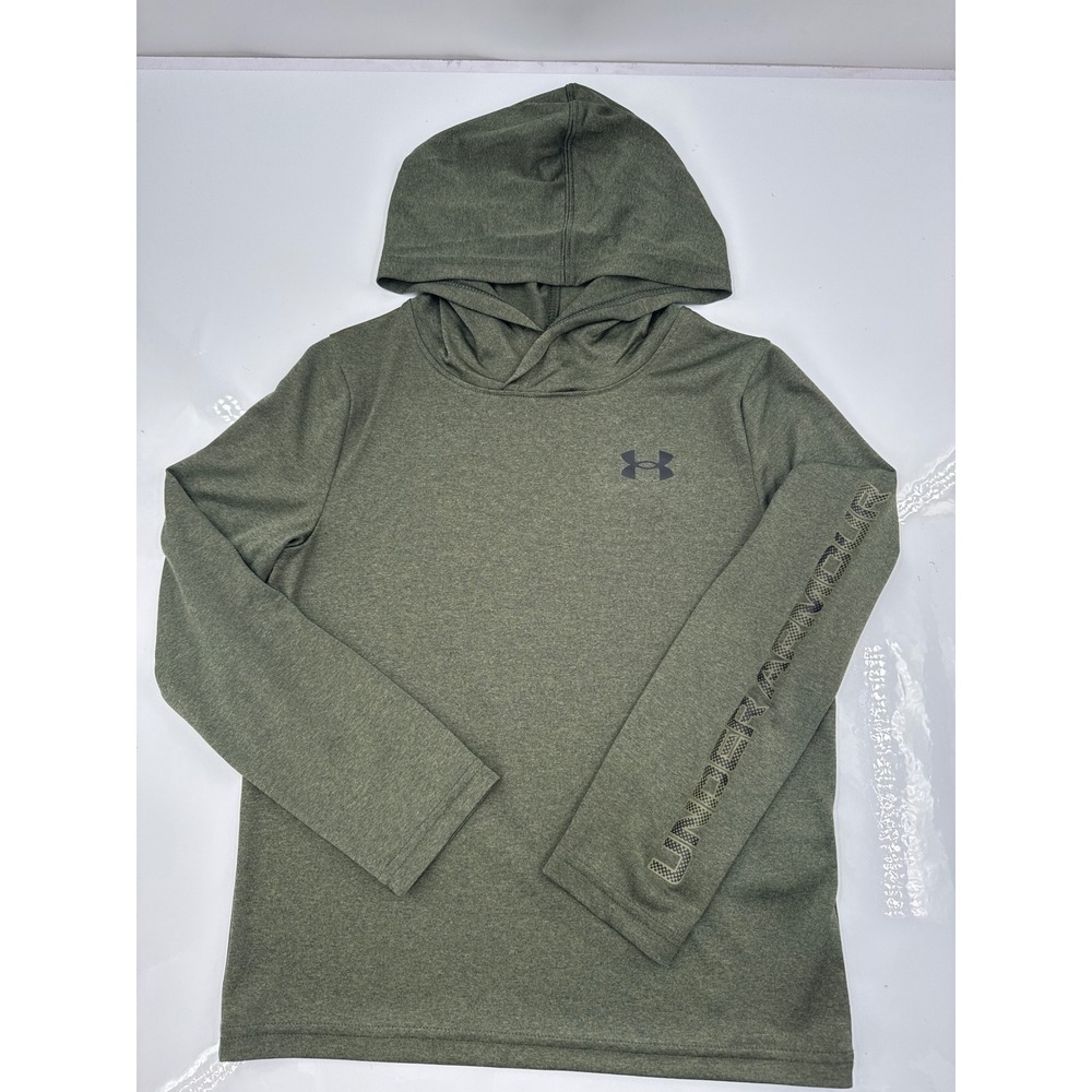 Under Armour Boys Heathered Olive Green Active Hoodie Long Sleeve Shirt YSM